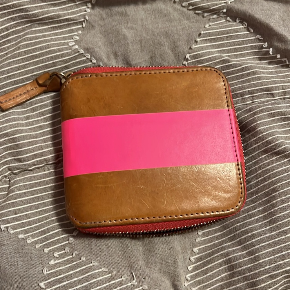Clare V Half Zip Wallet w/ Neon Pink Stripe